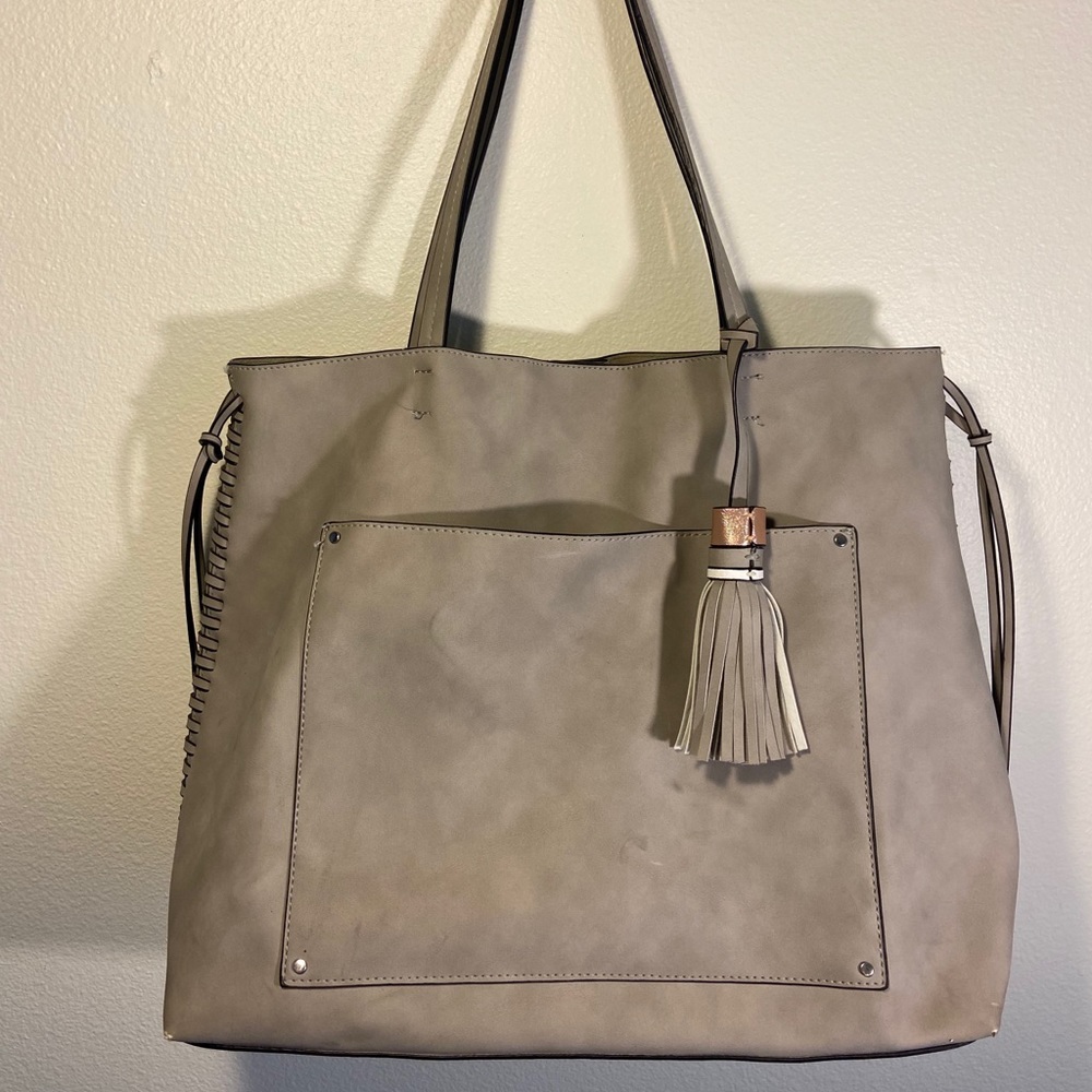Gray Shoulder Bag with Tassels